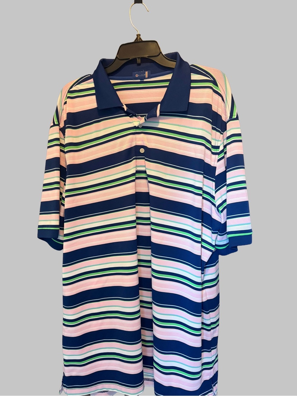 Men’s Stitch Striped Polo Top in Navy, Pink & Green - XL